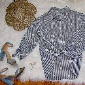 VTG Andrew Marc 90s Striped Funky Daisy Blouse Lrg